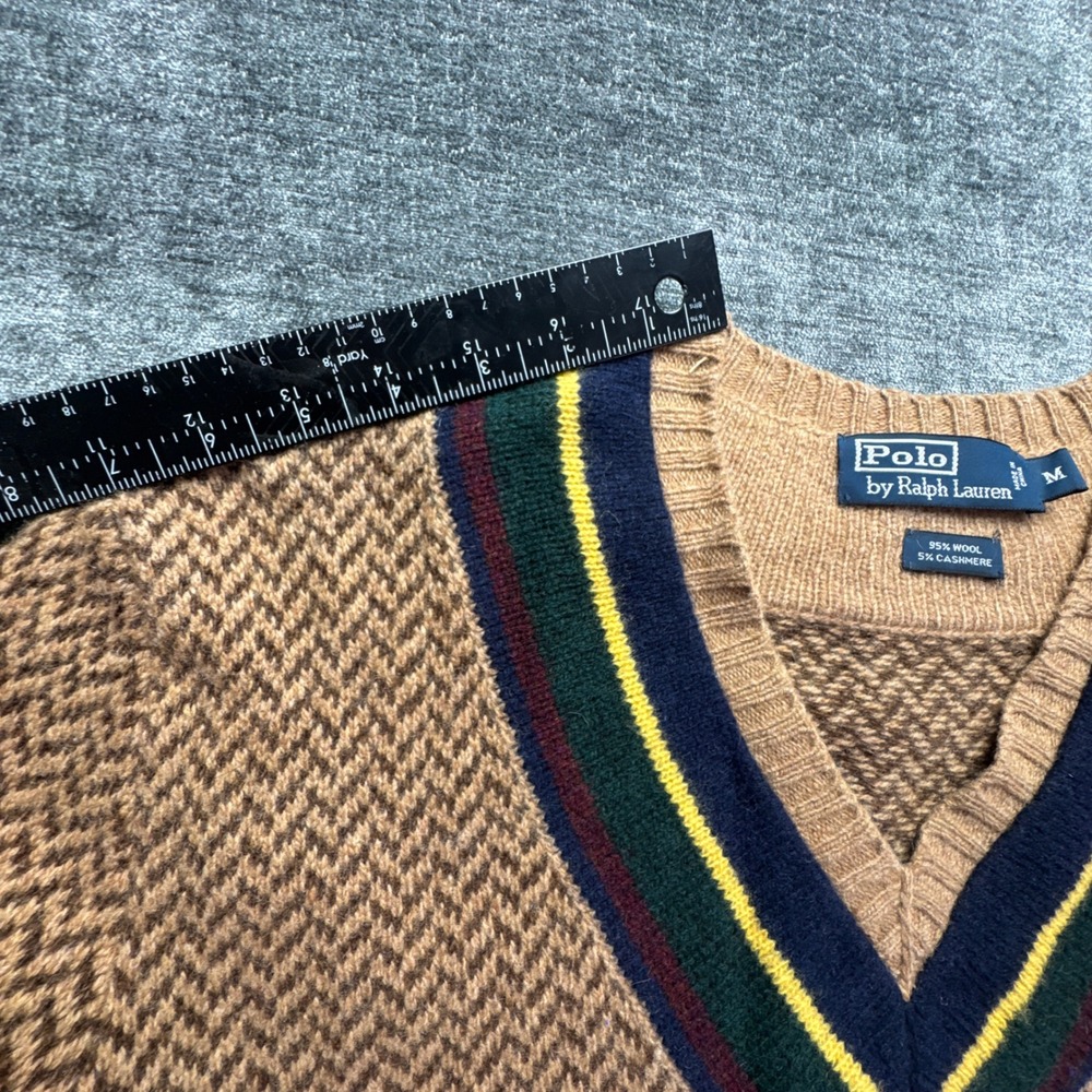 Polo Ralph Lauren Sweater Mens Medium Brown Herringbone Wool Cashmere V-Neck - Picture 8 of 14